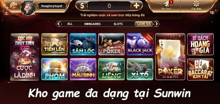Những sản phẩm game bài Sunwin đang cung cấp